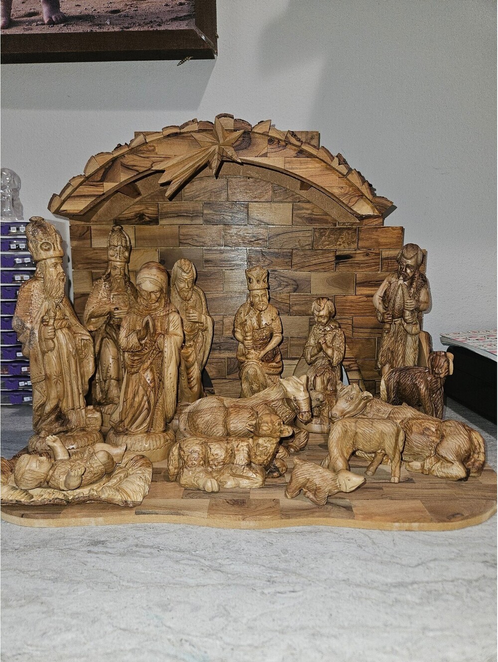 Hand carved olive wood nativity set